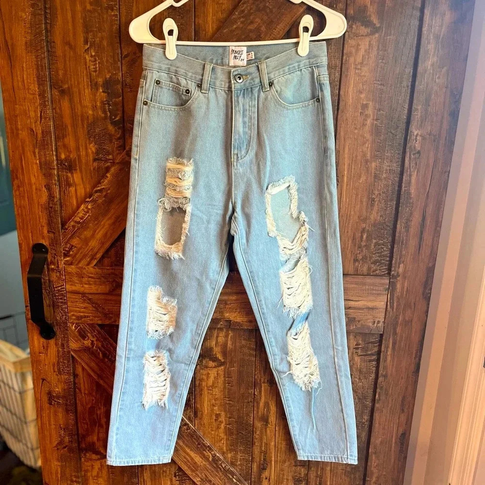 Princess Polly Womens light was distressed denim jeans size 4
